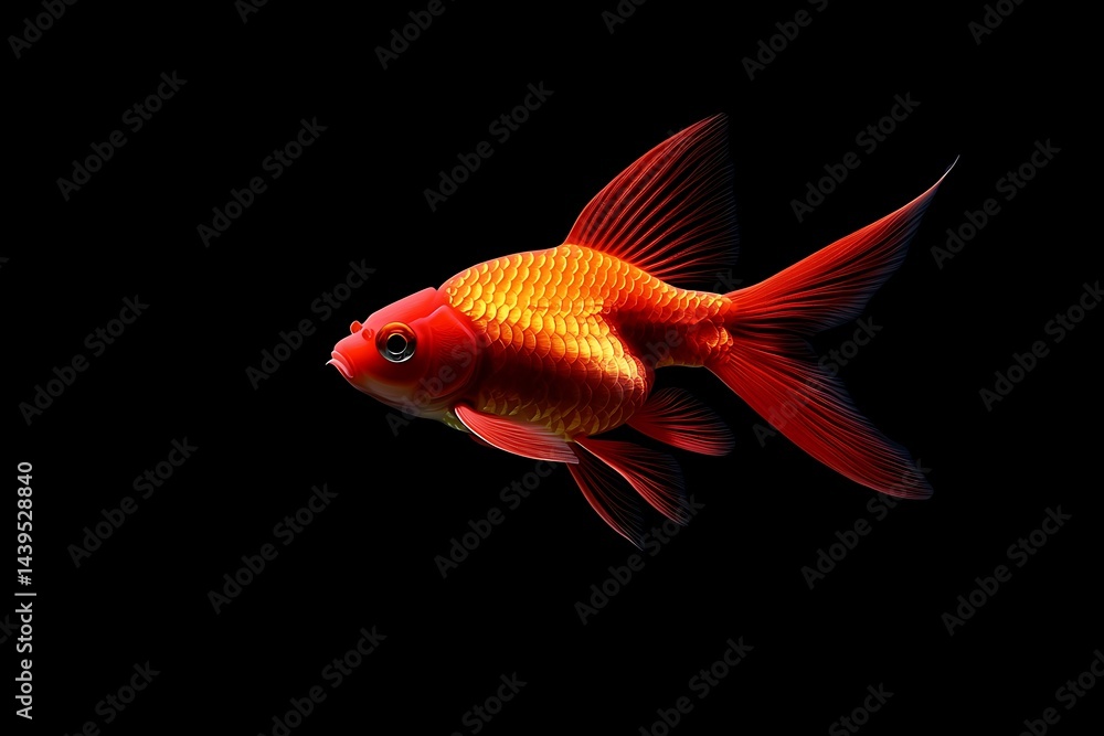 Close-up of orange-red goldfish on black background. Possible use stock photo Close-up of orange-red goldfish on black background. Possible use stock photo