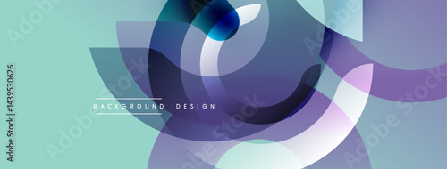 Abstract composition. Overlapping translucent shapes create modern visual effect. Soft gradients, cool color palette dominate design.