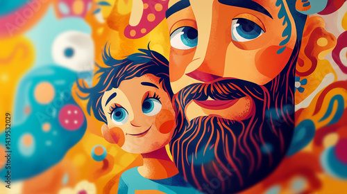 Cartoon father and child illustration	