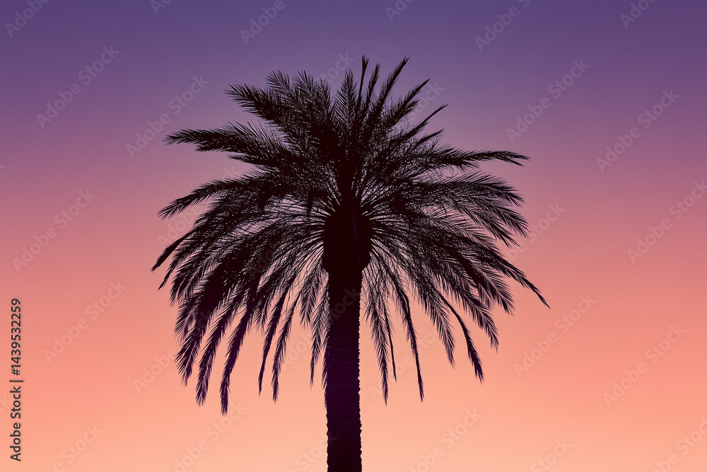 Sunset minimalism: silhouette of a single palm tree against a vibrant sky Sunset minimalism: silhouette of a single palm tree against a vibrant sky