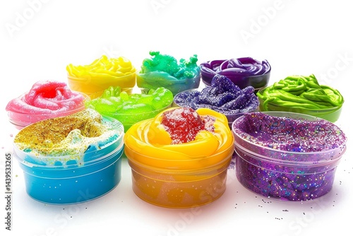 Sparkling Slime Bundle Isolated On White Background.