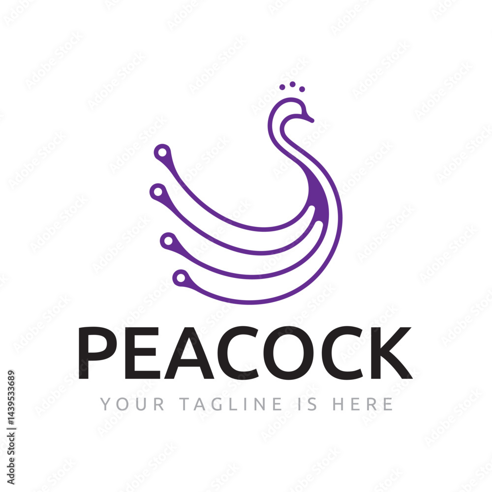 Peacock Bird Animal with Map Pin Location Line Logo Template Peacock Bird Animal with Map Pin Location Line Logo Template