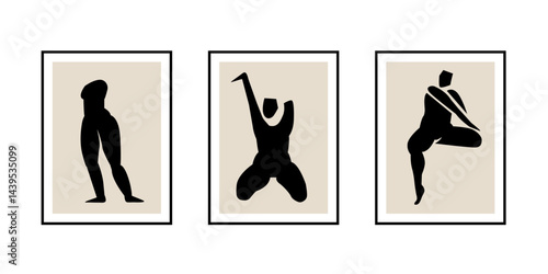 Women contemporary abstract figures silhouette poster, hand drawn cut out female different poses. Flat collage mid-century boho  style, applique art print design, minimal modern wall decor. Isolated