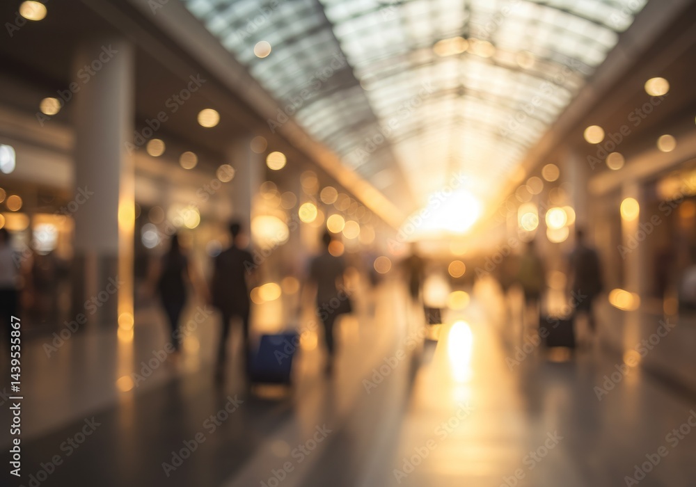 Blurred motion of travelers walking through a modern airport terminal Blurred motion of travelers walking through a modern airport terminal