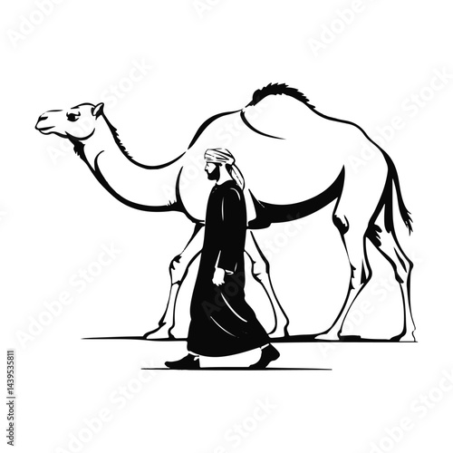 Traditional Arabian Camel Caravan Silhouette in Desert Scene