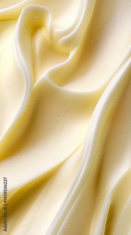 Butter cream texture with smooth, wavy patterns highlighted by soft lighting in a close-up view