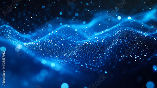 Dynamic blue waves of light create a mesmerizing visual effect in a dark environment