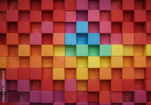 Colorful wooden cubes arranged in a geometric pattern for creative designs