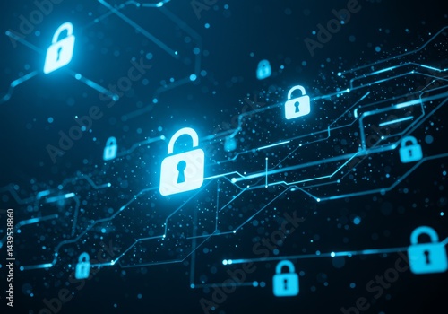 Cyber security concept with glowing padlocks and network connections