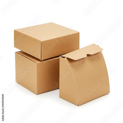 Three kraft paper candy boxes stacked asymmetrically, isolated on white background