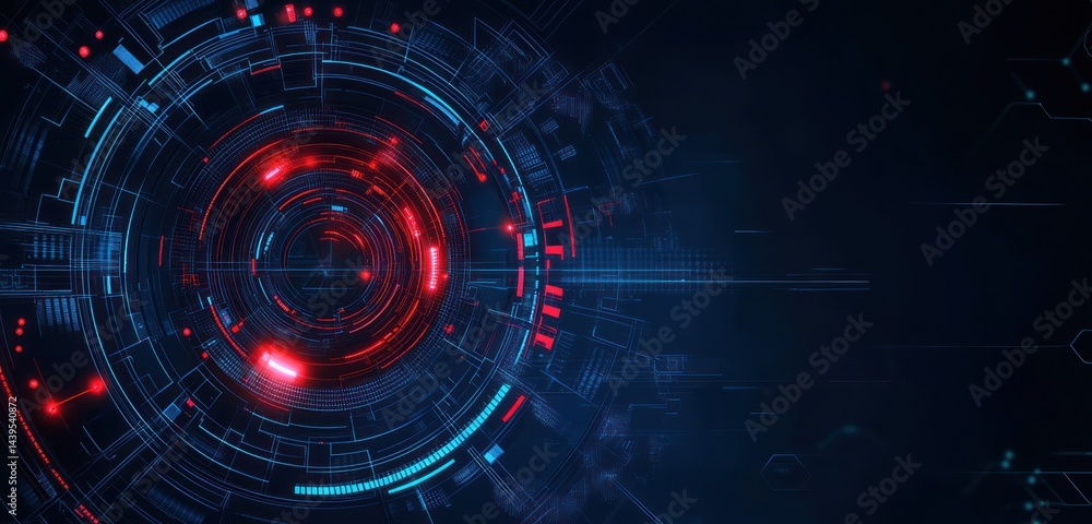 Futuristic digital interface with concentric circles and glowing lines Futuristic digital interface with concentric circles and glowing lines