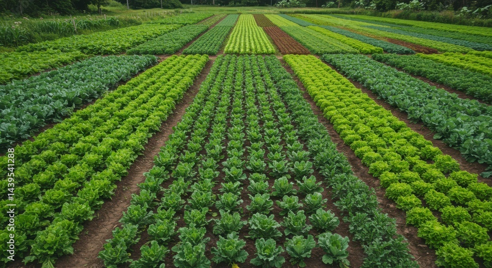 Rows of various greens in a farm field Rows of various greens in a farm field