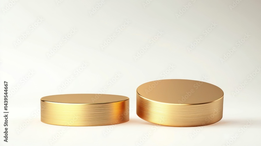 Metallic gold round podiums with brushed surfaces on white background Metallic gold round podiums with brushed surfaces on white background