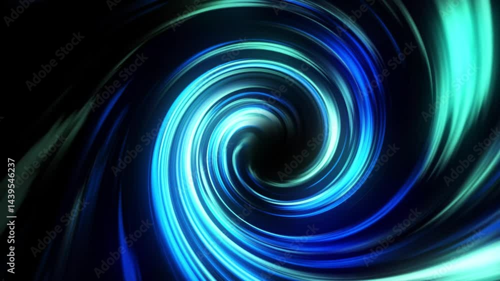 Blue and green light trails in a spiral formation. Ideal for background designs, futuristic concepts, technology themes, and artistic projects.
