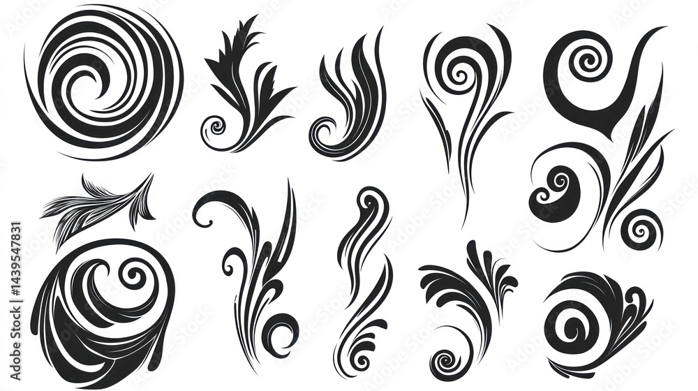 Abstract swirl and floral design elements; graphic design resource Abstract swirl and floral design elements; graphic design resource