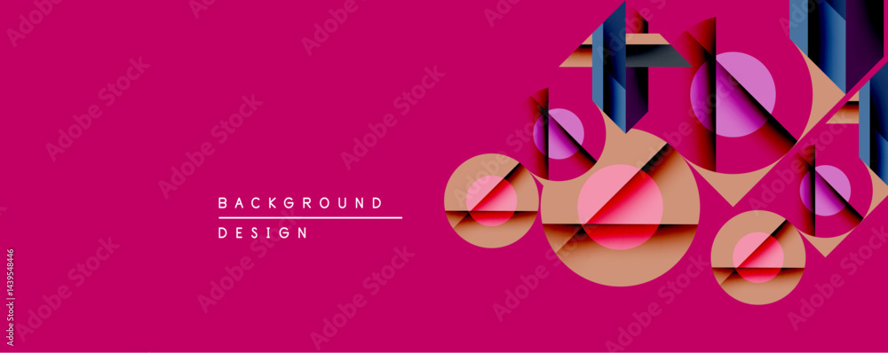 Fototapeta premium Abstract geometric composition. Overlapping shapes create depth, using pink, brown, purple hues. Modern design element for backgrounds, banners, presentations. Minimalist style.
