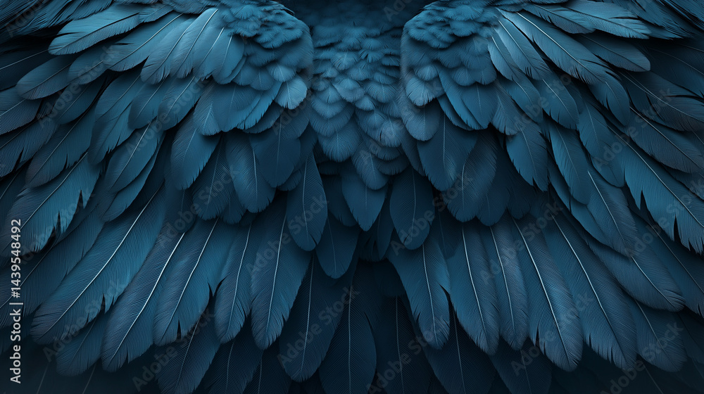 Fototapeta premium Beautiful detailed blue feather wings in a dark background