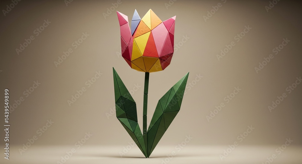 A paper flower with a green stem and red petals