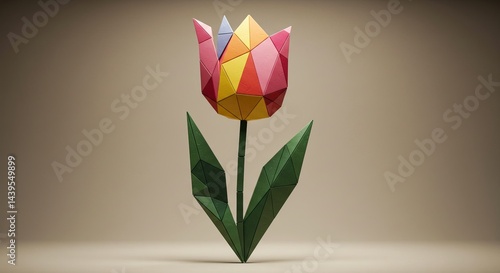 Obraz na płótnie A paper flower with a green stem and red petals w salonie