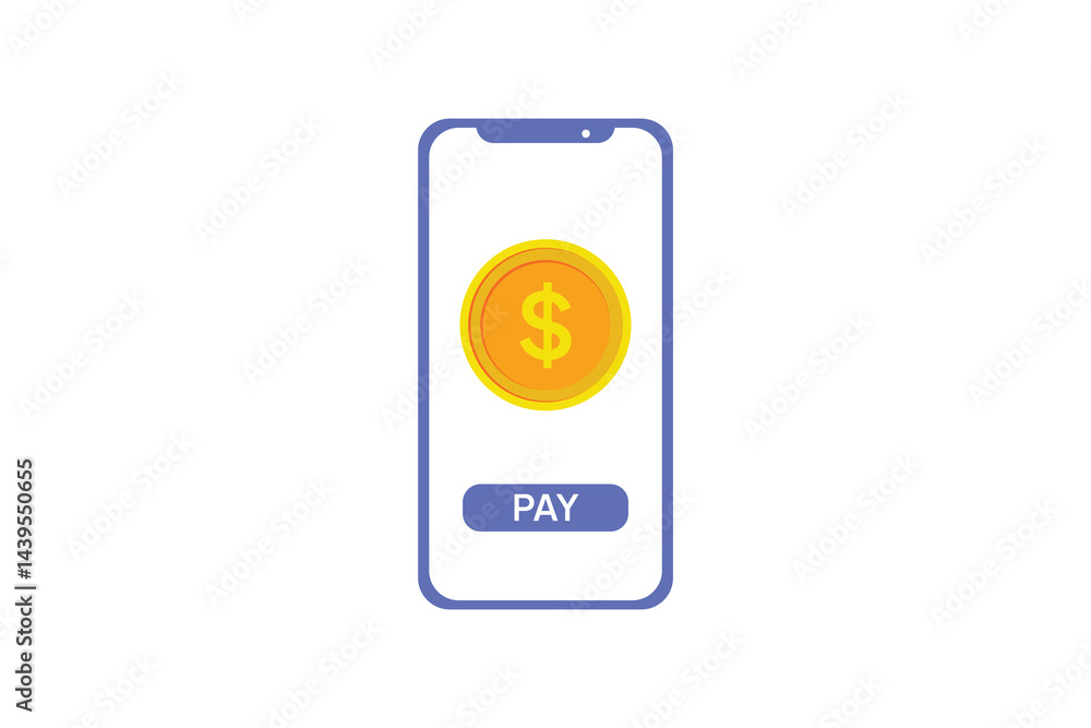 Mobile payment using smartphone with dollar coin. Digital finance concept. Vector flat design isolated Mobile payment using smartphone with dollar coin. Digital finance concept. Vector flat design isolated