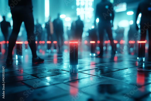 Futuristic urban crowd at night