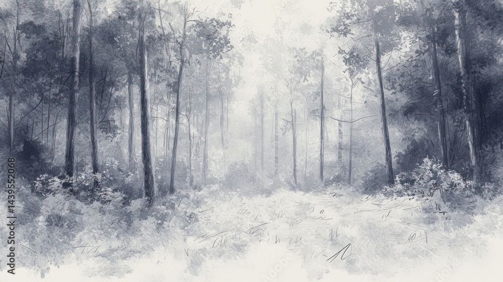 A pencil sketch of a dense forest with shading techniques A pencil sketch of a dense forest with shading techniques