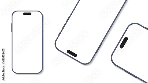 Realistic 3D Smartphone Mockup – Mobile Phone Front View with Shadow on White Background | High-Quality Vector for UI and UX Presentation and App Design