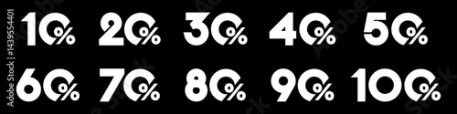 set of collection of discount numbers white color, Sale icons or tags with 10, 20, 30, 40, 50, 60, 70, 80, 90 percent discount. Vector illustration.