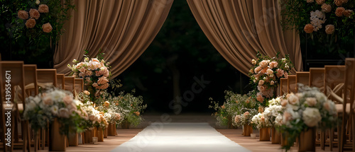 Elegant wedding ceremony aisle with warm tones photo