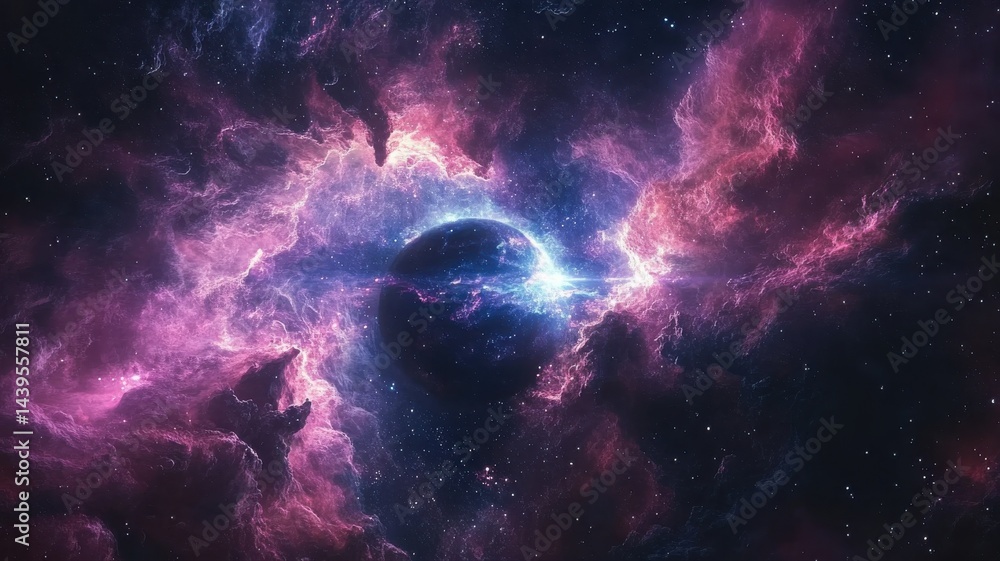 Fototapeta premium Nebula Space Scene with Planet, Galaxy, and Cosmic Clouds nebula space galaxy planet cosmic clouds