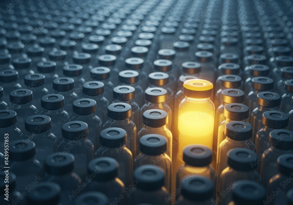 Fototapeta premium Vaccine vials concept highlighting unique solution amidst many options
