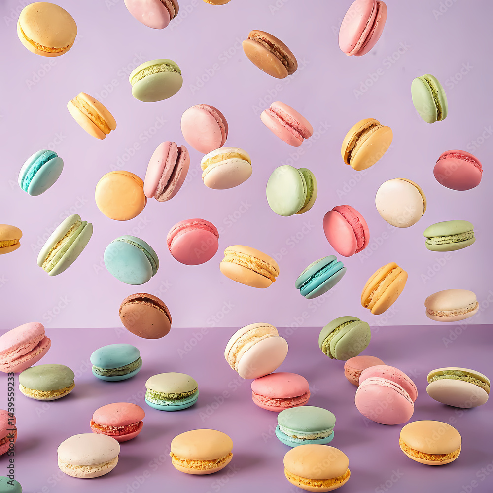 custom made wallpaper toronto digitalColorful Macarons Falling on Lavender Background