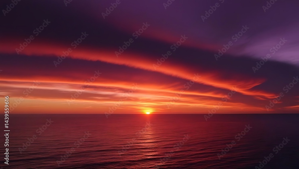 Fototapeta premium sunset over the sea with puple orange sky