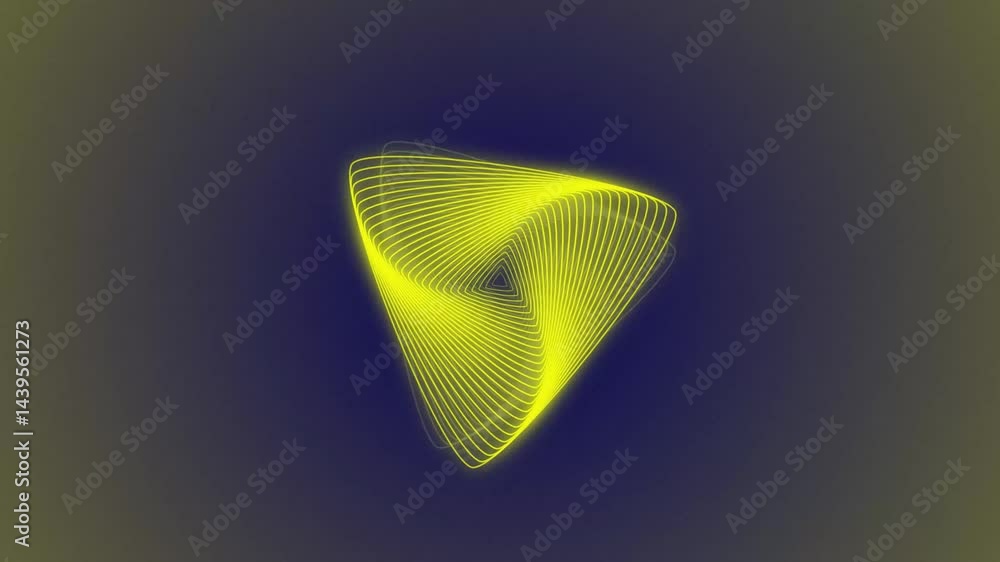 Yellow triangular shape made of lines on a blue background. Suitable for abstract designs, geometric illustrations, modern concepts, and technology themes.