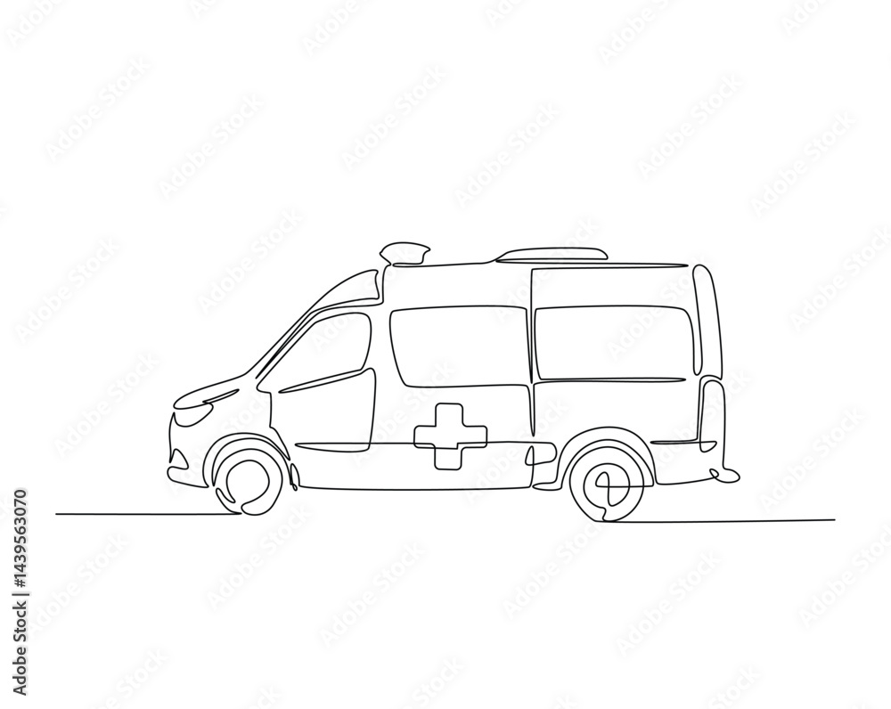 Ambulance car outline drawing vector illustration. one continuous line drawing of ambulance vehicle. Ambulance car outline drawing vector illustration. one continuous line drawing of ambulance vehicle.