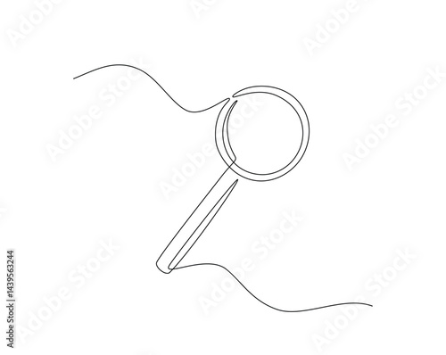 Magnifying glass or loupe outline drawing vector illustration. one continuous line drawing of magnifying glass.
