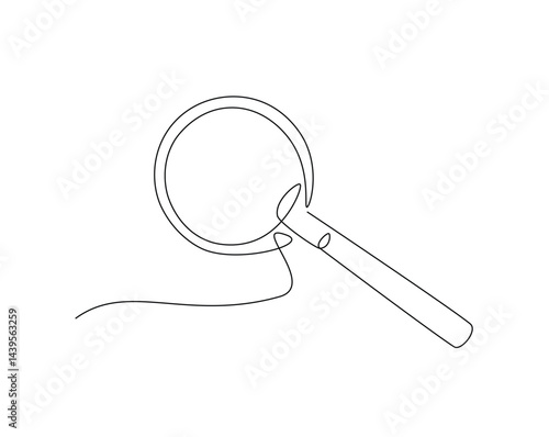 Magnifying glass or loupe outline drawing vector illustration. one continuous line drawing of magnifying glass.