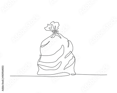 Plastic trash bag outline drawing vector illustration. one continuous line drawing of trash sack.