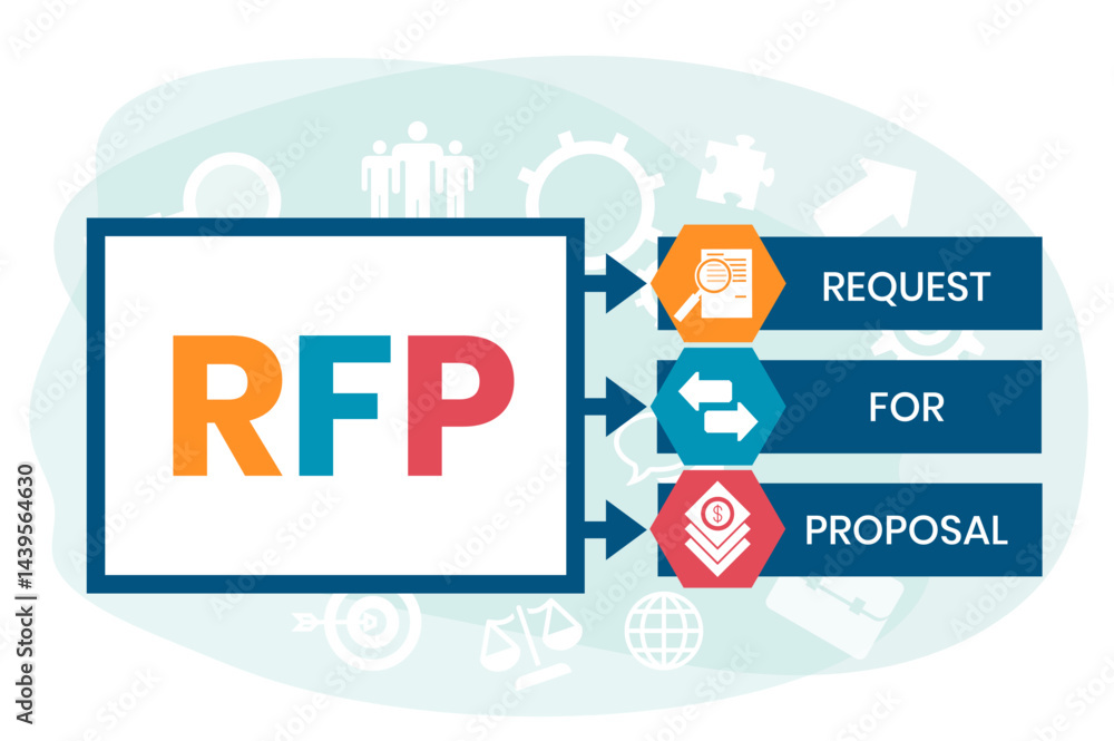 Obraz premium RFP - Request For Proposal. acronym, business concept. Vector infographic illustration for presentations, sites, reports, banners