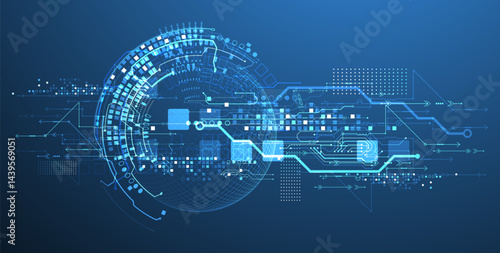 Abstract circuit board background with sphere. Hi-tech digital technology concept. Vector.