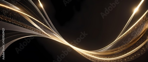 Obraz na płótnie Abstract digital art featuring undulating metallic ribbons and glowing particle effects in motion. Extremely detailed high resolution illustration. w salonie