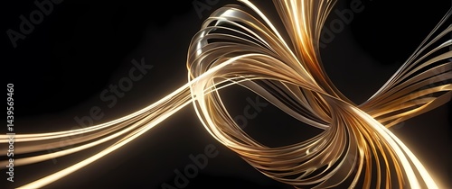 Obraz na płótnie Abstract digital art featuring undulating metallic ribbons and glowing particle effects in motion. Extremely detailed high resolution illustration. w salonie