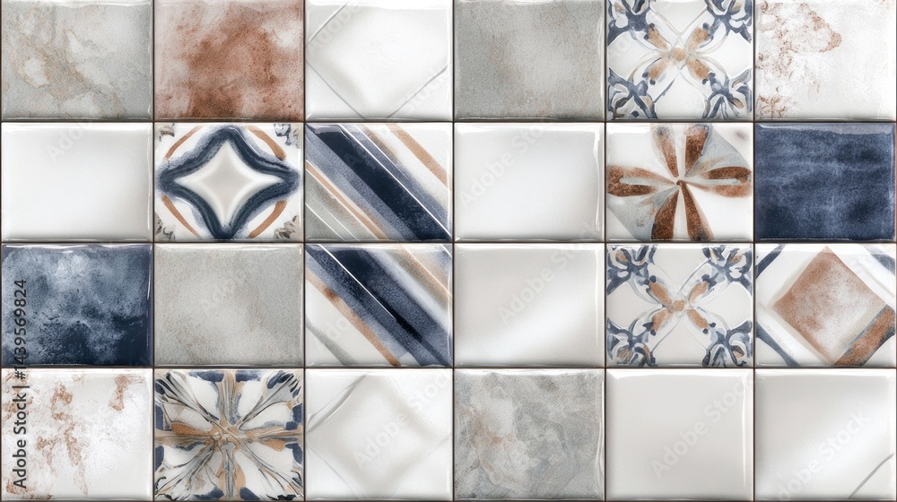 Fototapeta premium Decorative, patterned wall tiles in various colors and designs