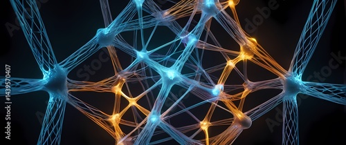D scientific visualizations of molecular lattices with interlaced glowing filaments. Extremely detailed high resolution illustration.