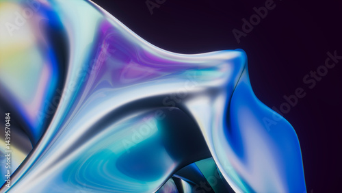 3D abstract shapes with holographic metallic surfaces