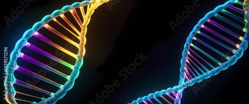Obraz na płótnie D digital DNA models with luminous bonds and rotating colorful structures. Extremely detailed high resolution illustration. w salonie