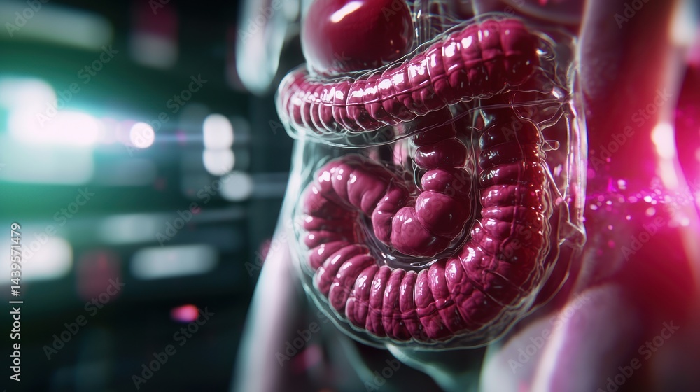 Fototapeta premium Transparent Digestive System Anatomy in a Futuristic Setting