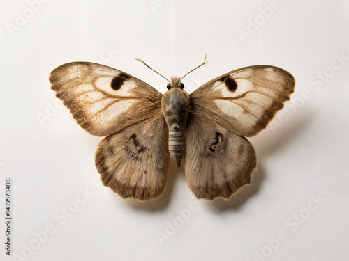 Image of a brown and white moths on a white background.