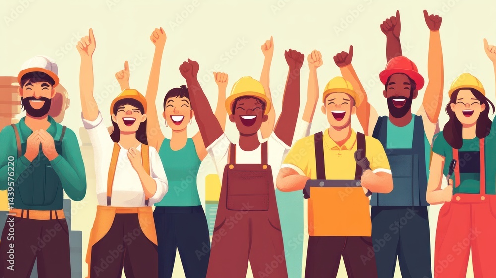 Fototapeta premium Celebrating Success: A Diverse Team of Happy Construction Workers
