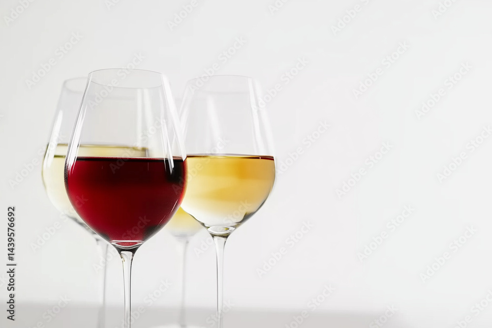 Red, white and rose wine glasses minimalist setup Red, white and rose wine glasses minimalist setup